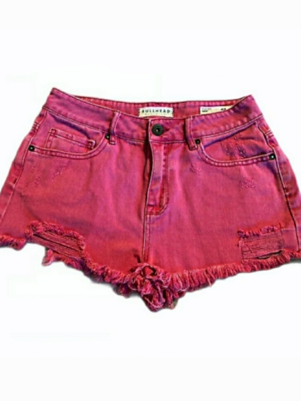 BULLHEAD Distressed High Waist Denim Shorts sz 00 / XXS Red Burgandy